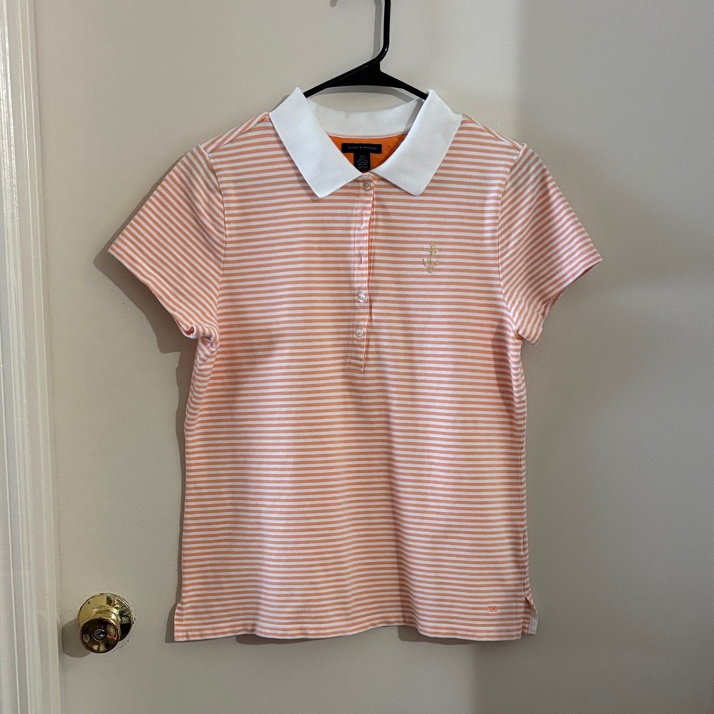 Tommy Hilfiger Coral and White Striped Polo Shirt